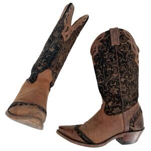 Boulet Cowboy Boots Brown Tooled Leather Fancy Rodeo Western Style #1655 Size 7